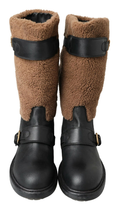  - Black Shearling Leather Long Boots