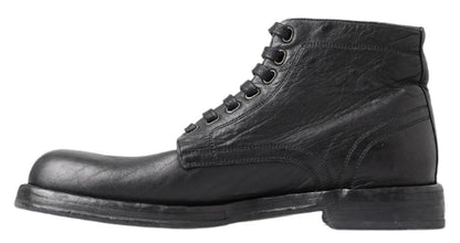  - Equisite Black Lace-Up Leather Boots