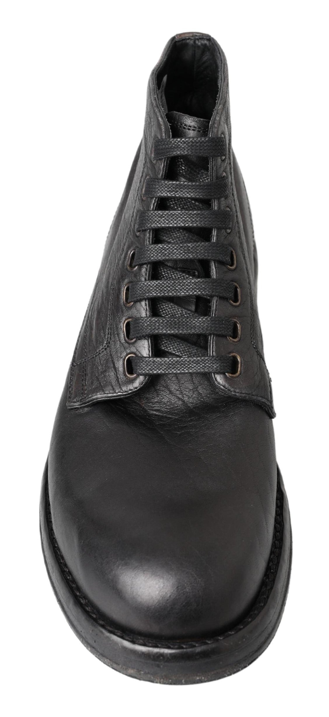  - Equisite Black Lace-Up Leather Boots