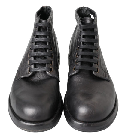  - Equisite Black Lace-Up Leather Boots