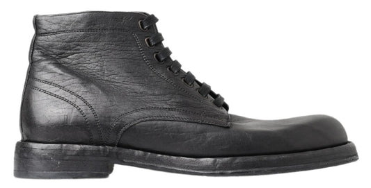  - Equisite Black Lace-Up Leather Boots