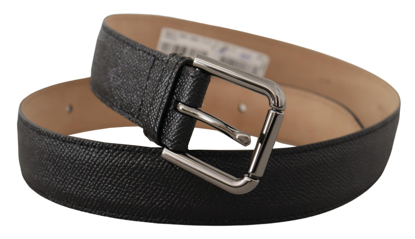  - Elegant Black Leather Belt with Metal Buckle