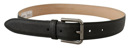  - Elegant Black Leather Belt with Metal Buckle