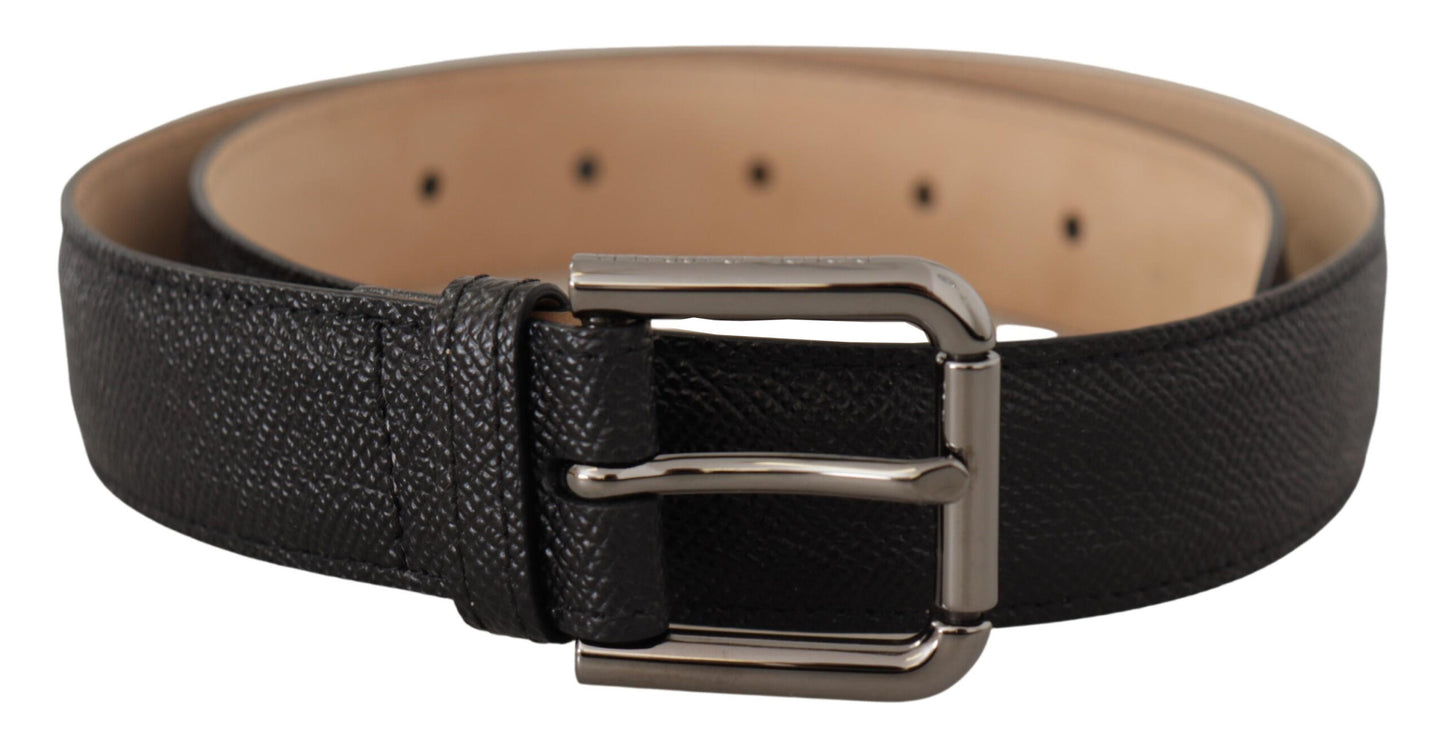  - Elegant Black Leather Belt with Metal Buckle