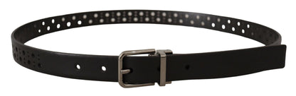  - Elegant Black Leather Belt with Metal Buckle