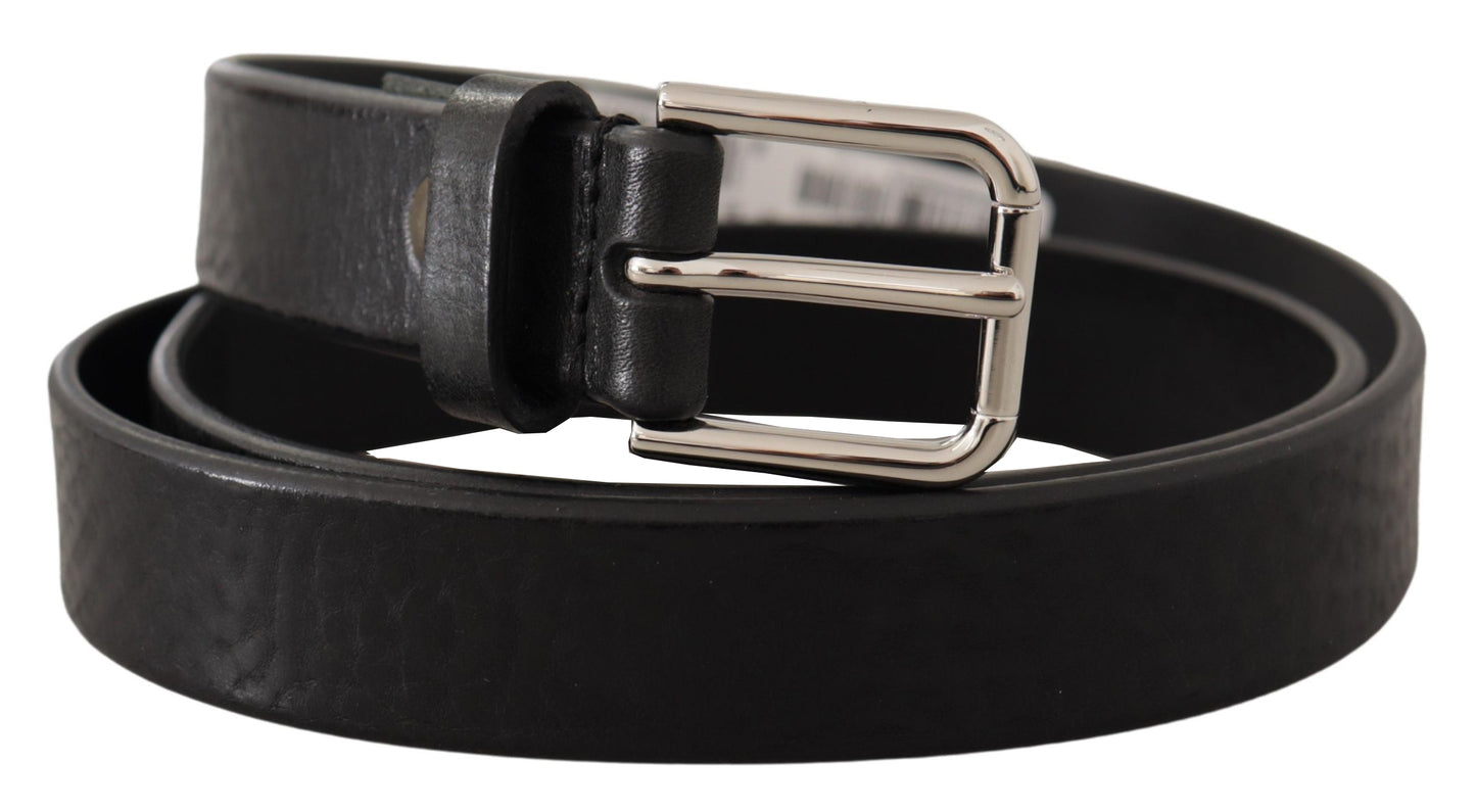  - Elegant Black Leather Belt with Metal Buckle