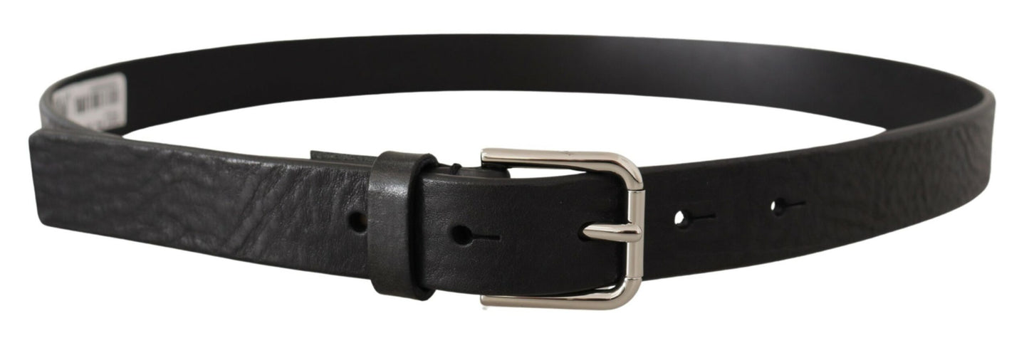  - Elegant Black Leather Belt with Metal Buckle