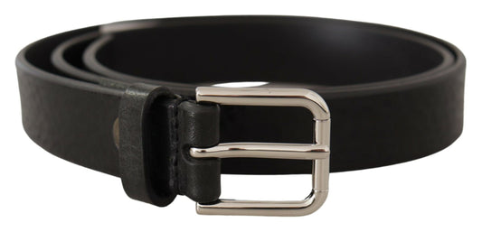  - Elegant Black Leather Belt with Metal Buckle