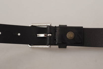  - Elegant Black Leather Belt with Metal Buckle