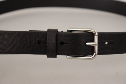  - Elegant Black Leather Belt with Metal Buckle