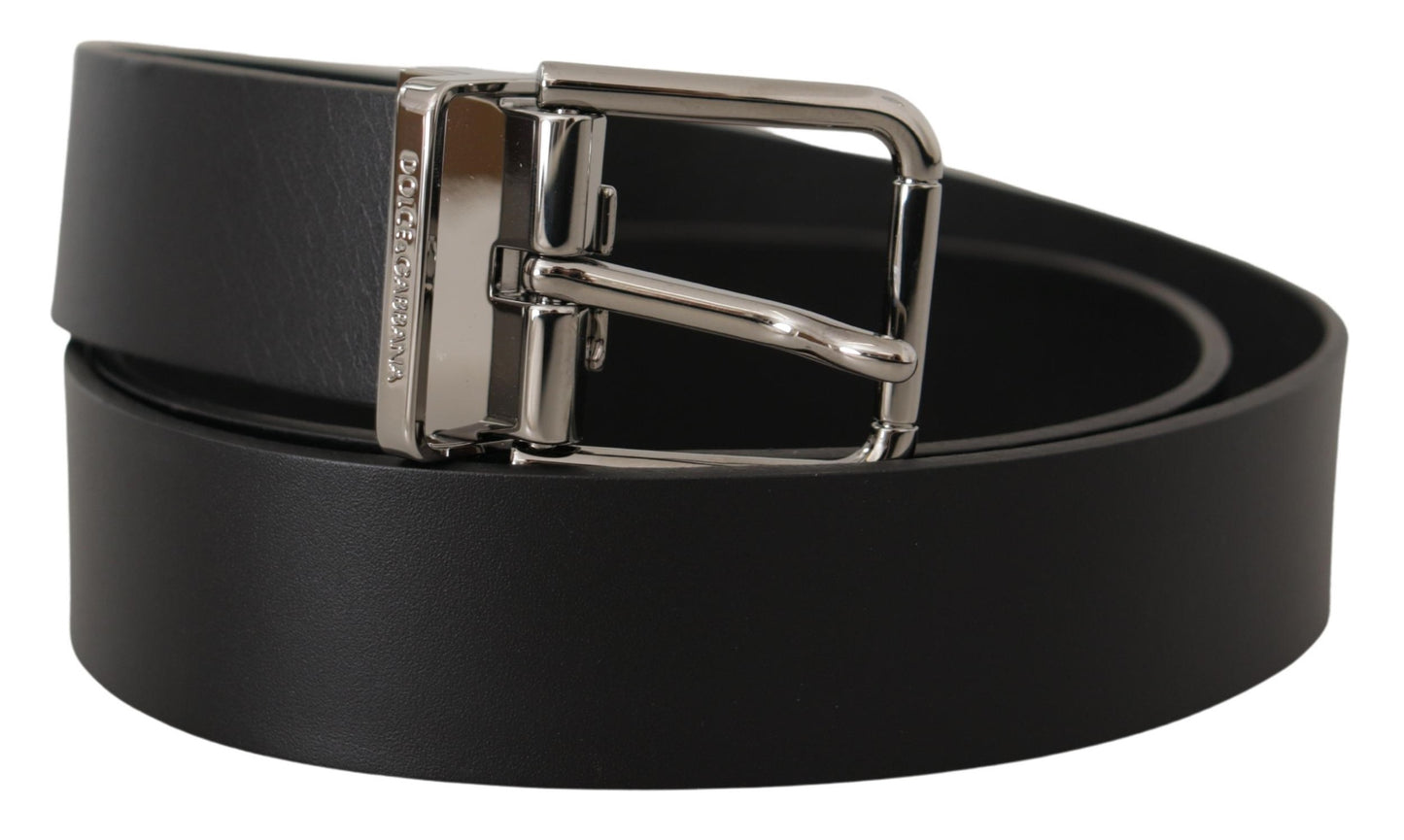  - Elegant Black Leather Belt with Metal Buckle