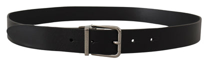  - Elegant Black Leather Belt with Metal Buckle