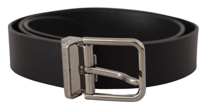  - Elegant Black Leather Belt with Metal Buckle