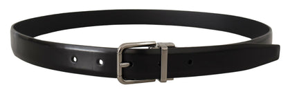  - Elegant Black Leather Belt with Metal Buckle