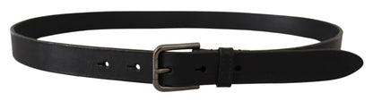  - Elegant Black Leather Belt with Metal Buckle