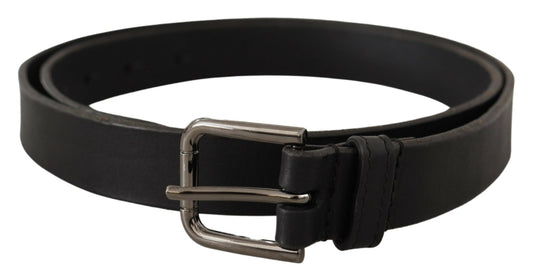  - Elegant Black Leather Belt with Metal Buckle