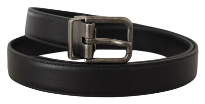  - Elegant Black Leather Belt with Metal Buckle