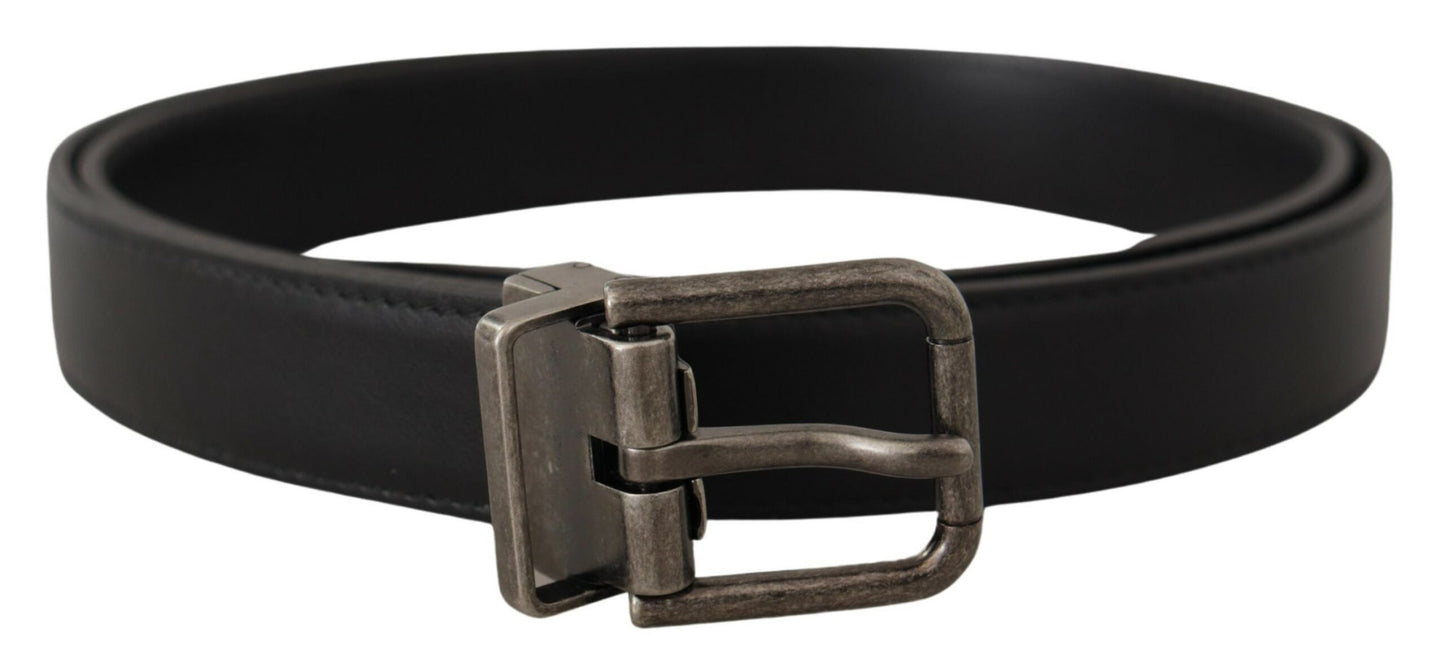  - Elegant Black Leather Belt with Metal Buckle