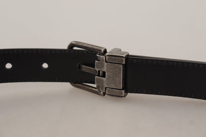  - Elegant Black Leather Belt with Metal Buckle