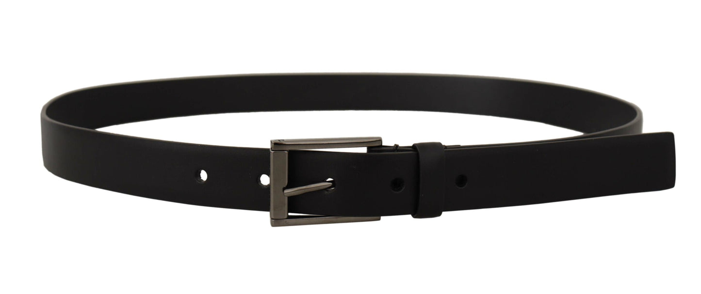  - Elegant Black Leather Belt with Metal Buckle