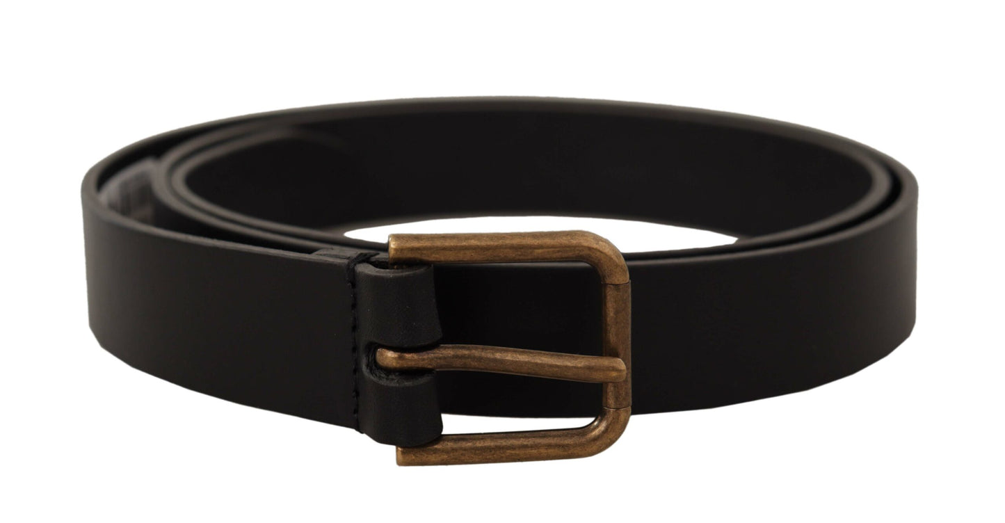  - Elegant Black Leather Belt with Metal Buckle