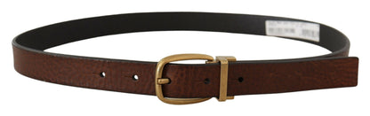  - Elegant Brown Leather Belt with Logo Buckle