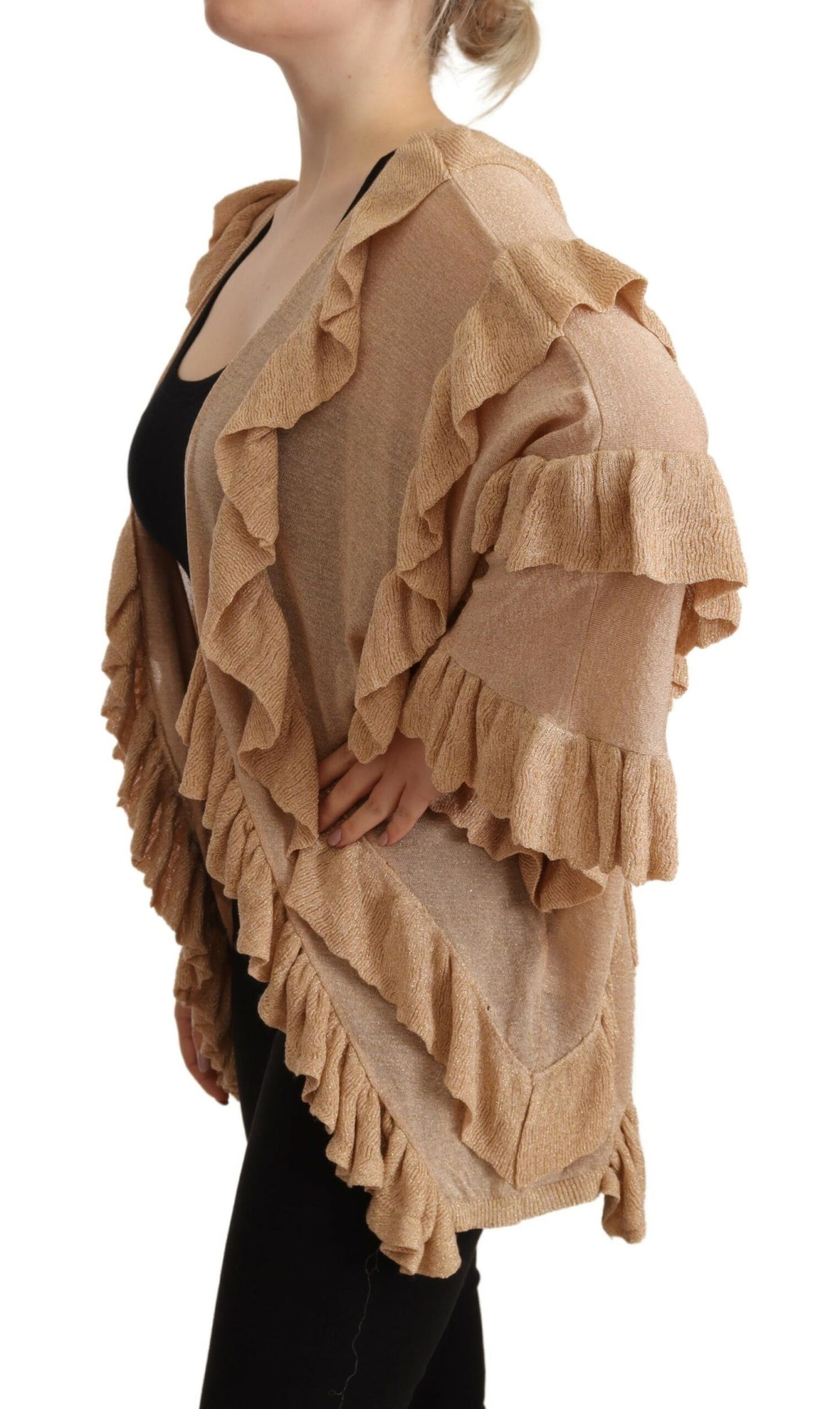  - Chic Beige Long Sleeve Open Front Cardigan