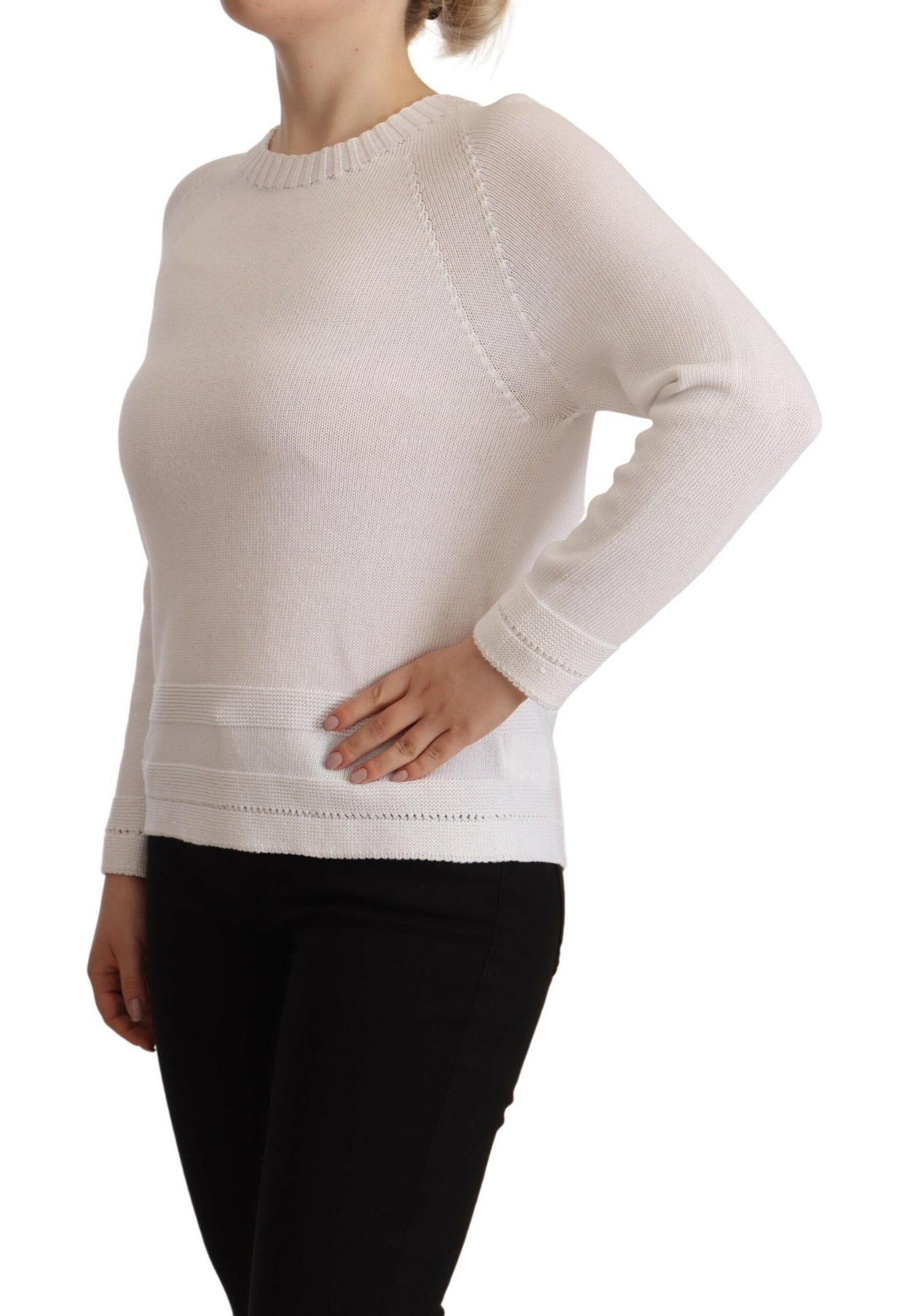 Elegant White Cotton Pullover Sweater - The Luxe Alliance