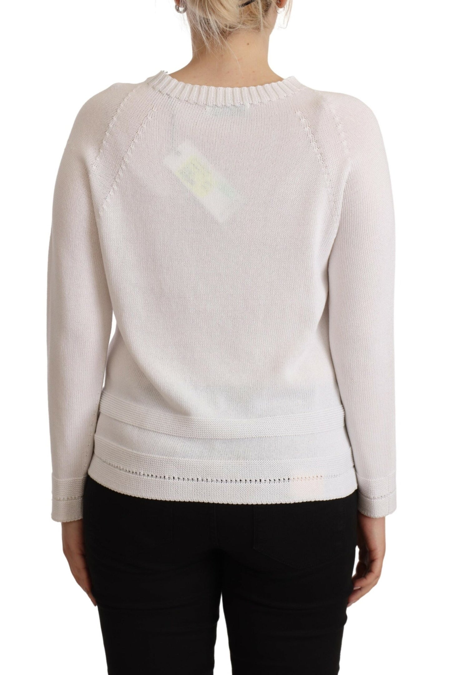  - Elegant White Cotton Pullover Sweater