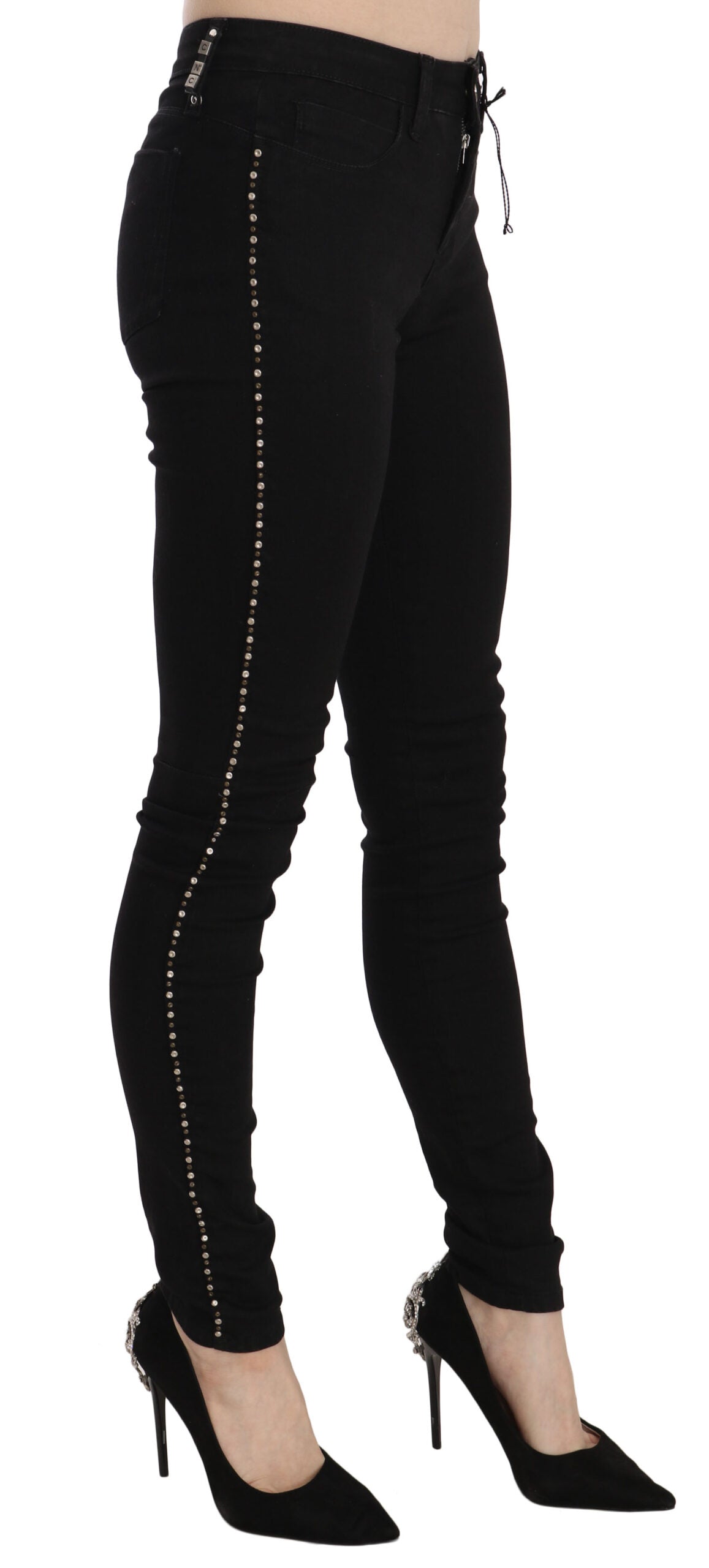  - Chic Mid Waist Skinny Black Denim