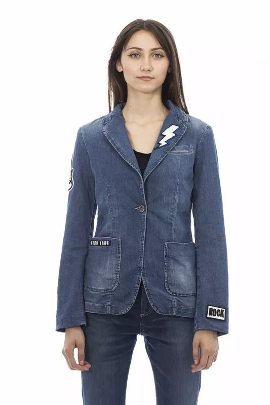  - Blue Cotton Women Jacket