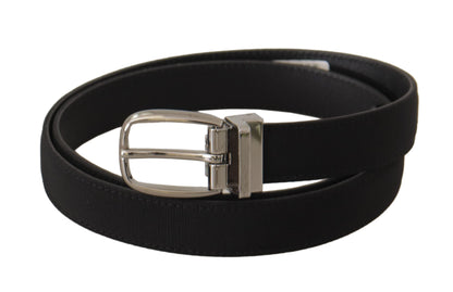  - Elegant Black Canvas & Leather Belt