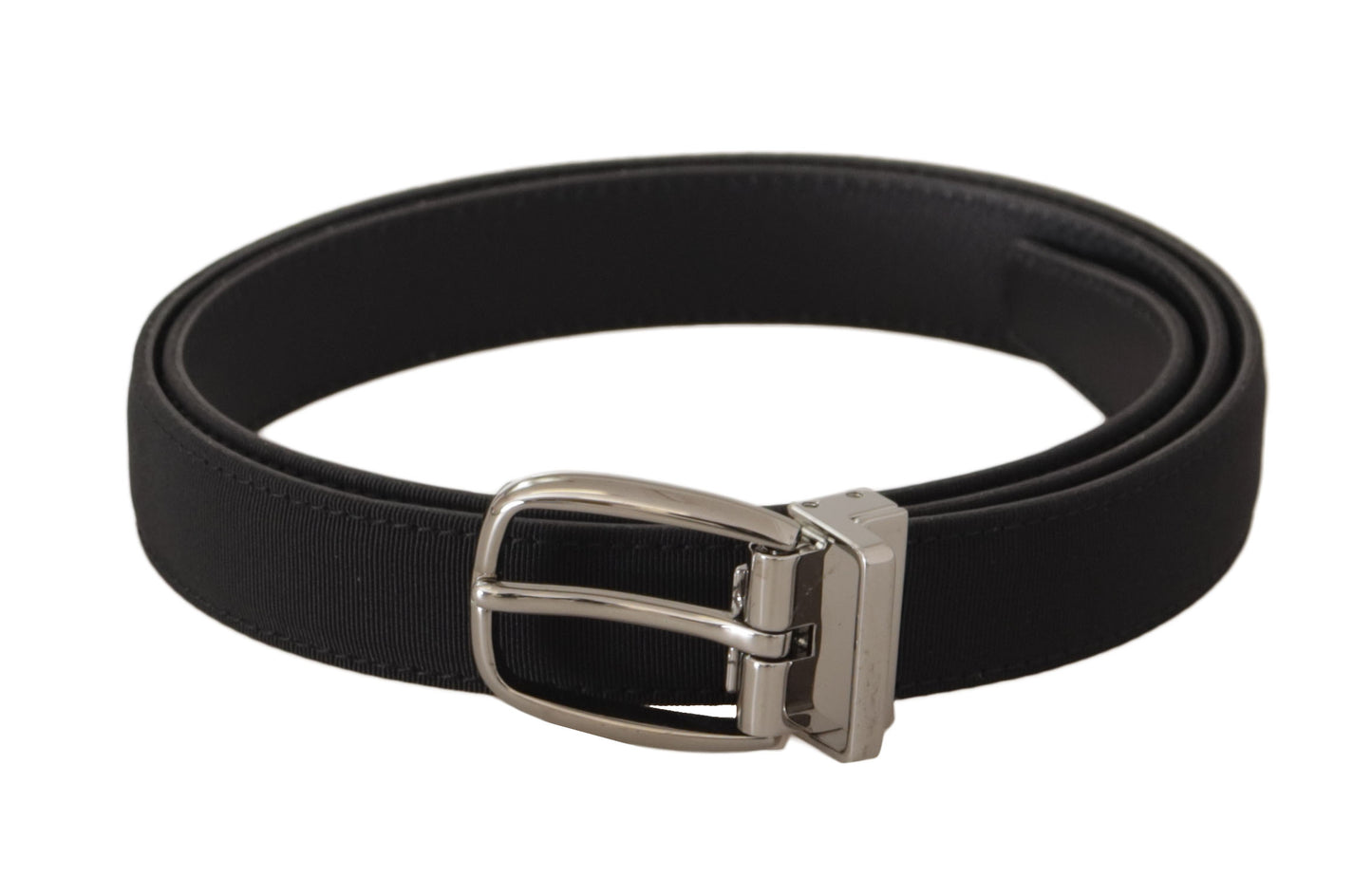  - Elegant Black Canvas & Leather Belt