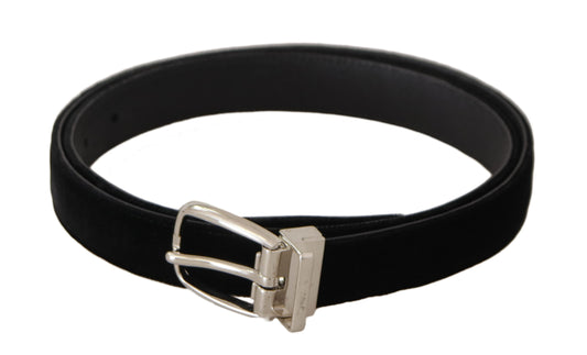  - Elegant Velvet Black Belt with Logo Buckle