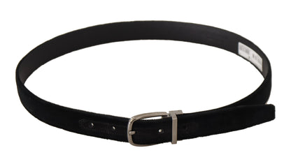  - Elegant Black Velvet Engraved Buckle Belt