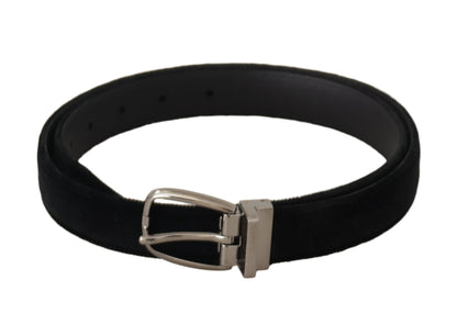  - Elegant Black Velvet Engraved Buckle Belt