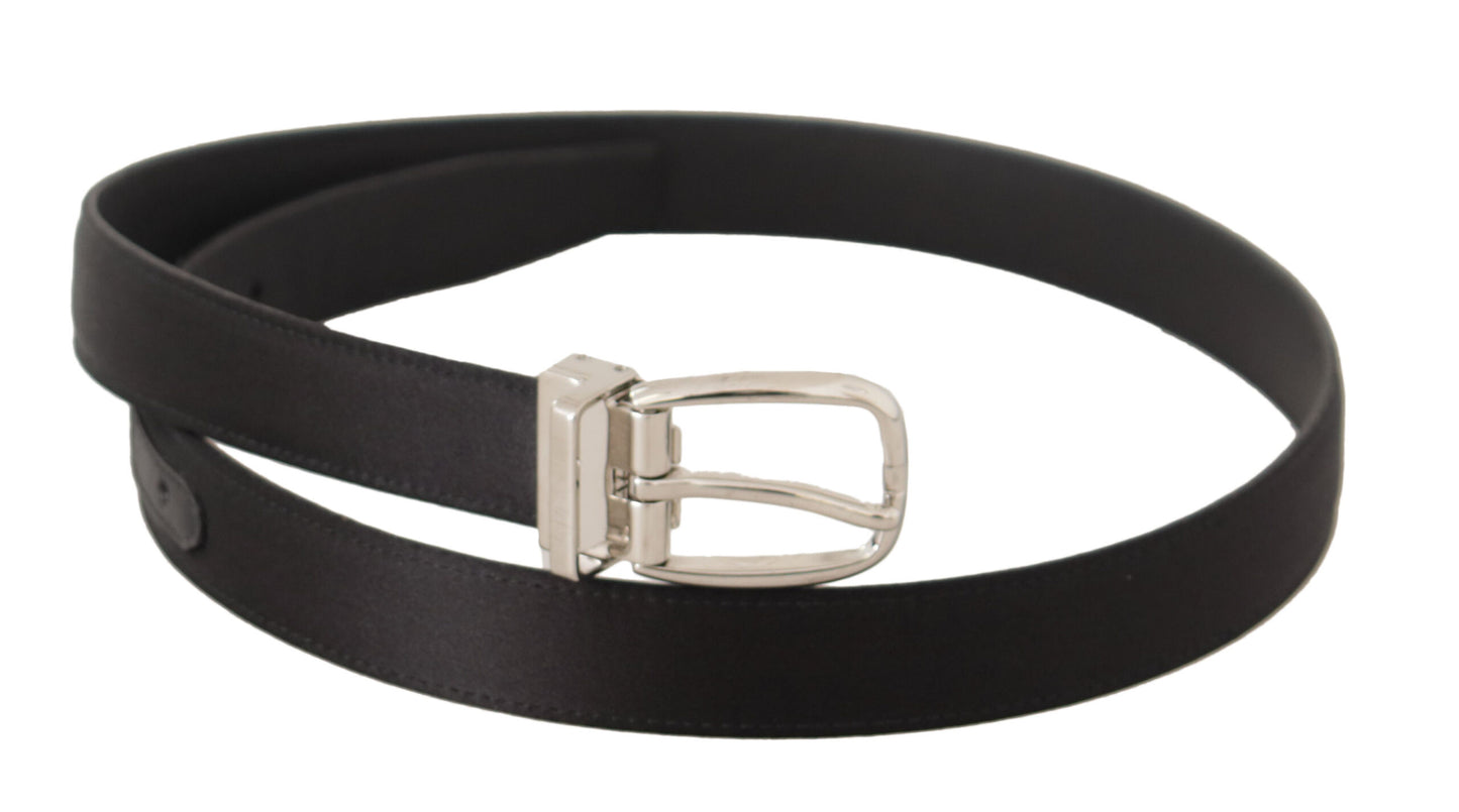  - Elegant Black Leather-Canvas Designer Belt