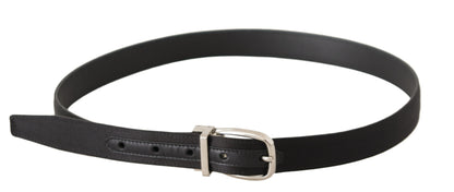  - Elegant Black Leather-Canvas Designer Belt