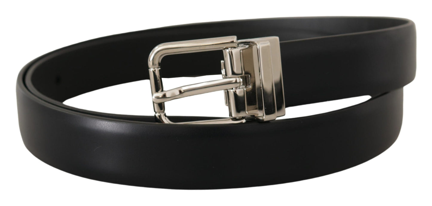  - Elegant Black Leather Belt with Metal Buckle