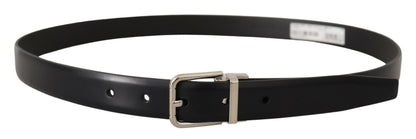  - Elegant Black Leather Belt with Metal Buckle