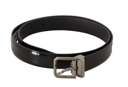  - Elegant Black Leather Belt with Metal Buckle