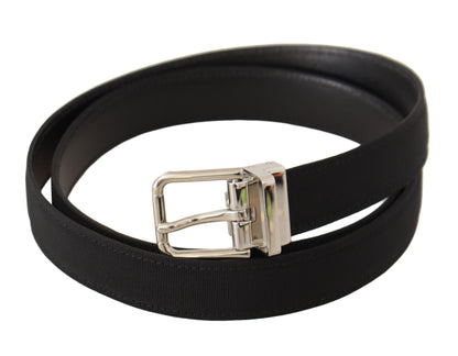  - Elegant Black Canvas and Leather Belt