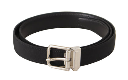  - Elegant Black Canvas and Leather Belt