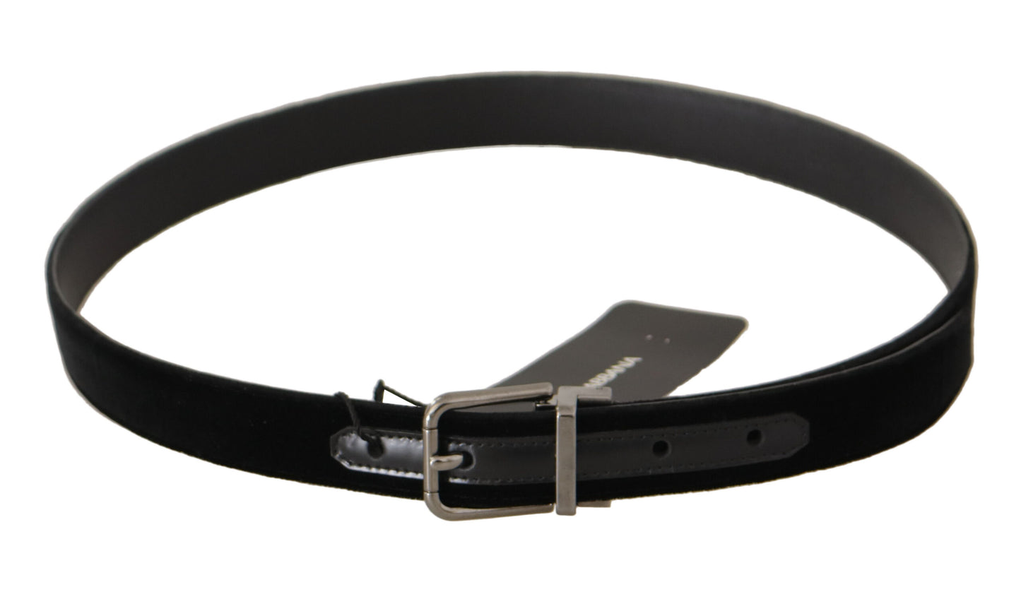  - Elegant Black Cotton-Leather D&G Belt