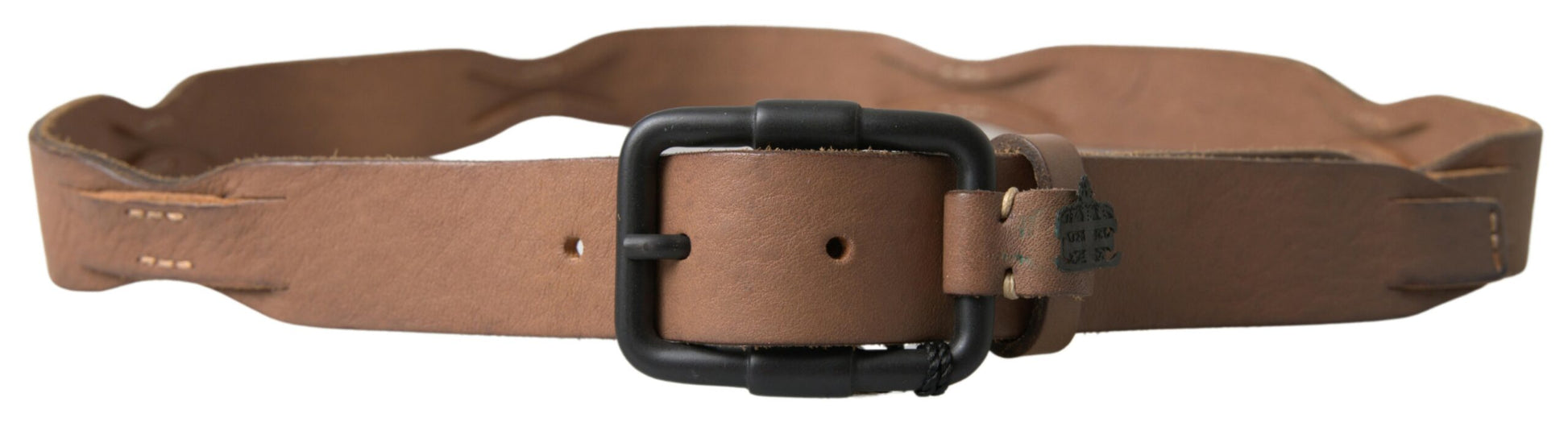 Elegant Brown Leather Waist Belt with Black Metal Buckle