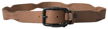  - Elegant Brown Leather Waist Belt with Black Metal Buckle