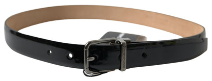  - Elegant Black Leather Belt with Metal Buckle