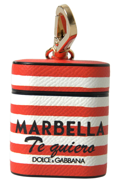 Chic Orange Striped Leather AirPods Case by Dolce & Gabbana