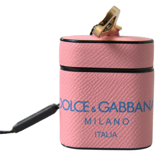 Chic Calf Leather Airpods Case by Dolce & Gabbana in Pink