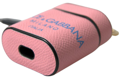 Chic Calf Leather Airpods Case by Dolce & Gabbana in Pink
